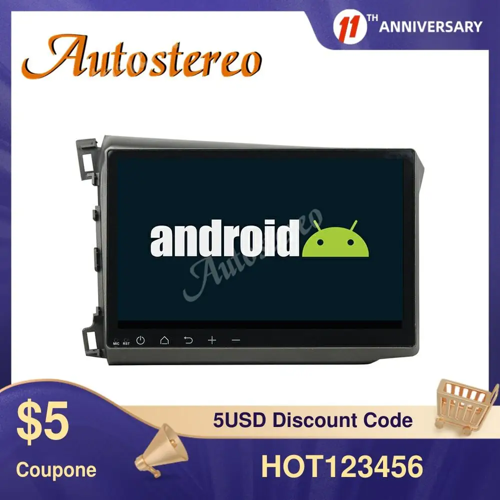 8 ядерный Android 9 автомобильный без DVD плеера GPS навигация для Honda Civic 2012 2015