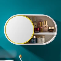 rotating mirror wall mounted cosmetic storage box toilet bathroom shelf with makeup mirror dressing table storage rack mirror