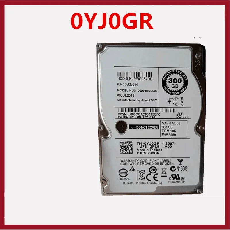 

Almost New Original HDD For Dell 300GB 2.5" SAS 6 Gb/s 64MB 10K For Internal HDD For Server HDD For YJ0GR 0YJ0GR HUC106030CSS600