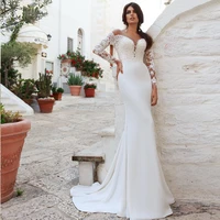 gorgeous sheer neck long sleeves wedding dresses custom made robe de mariee mermaid bridal gown