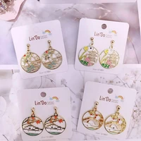 new antique chinese style painted earrings for women spring summer autumn and winter seasons scenery fashion jewelry gifts