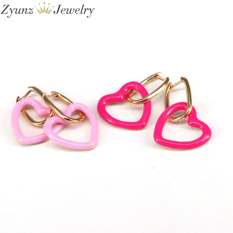 Серьги-подвески золотистые с эмалью в форме сердца 5 пар | Украшения и аксессуары