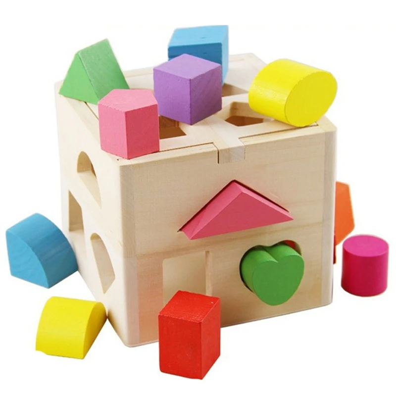 Rompecabezas 3D de madera para ni&ntilde;os, juguetes de aprendizaje, Caja de Inteligencia de 13 agujeros, forma geom&eacute;trica, juego de bloques de construcci&oacute;n de geometr&iacute;a, juego de costura cognitiva-0