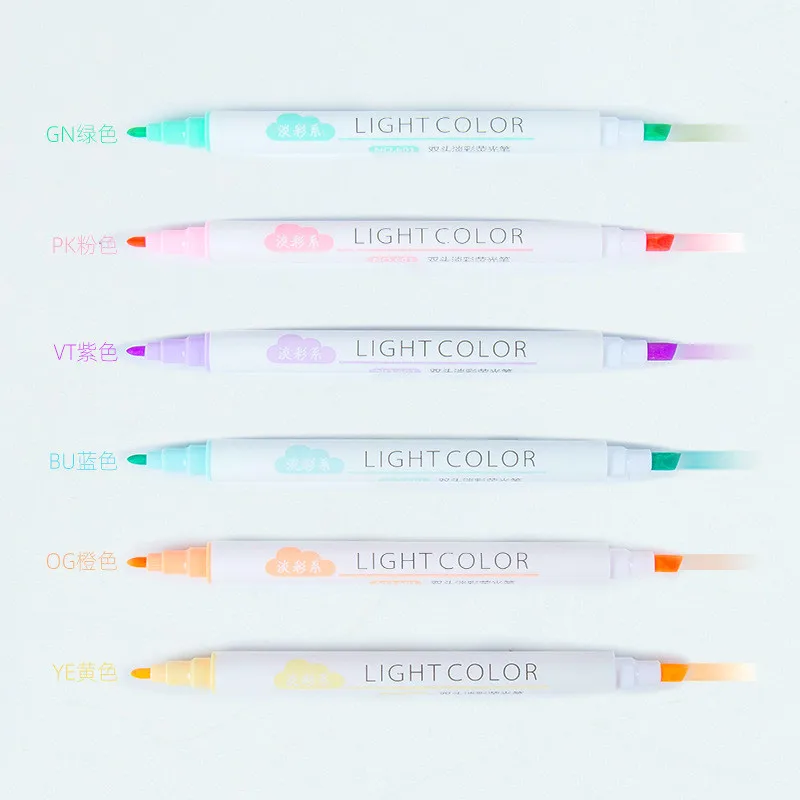 

6pcs/set Dual-side Highlighter Pen Student Cute Stationery Double Headed Fluorescent Marker Pen Mark Pen Office School Supplies