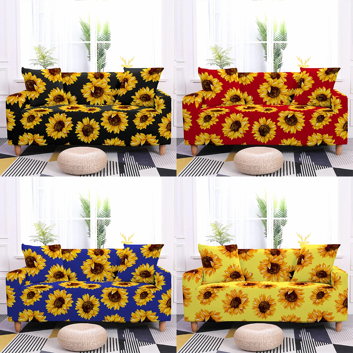 

3D Sunflower Elastic Sofa Cover Autumn Floral Stretch Couch Slipcover Yellow Flower Sectional Corner Sofa Cover For Living Room