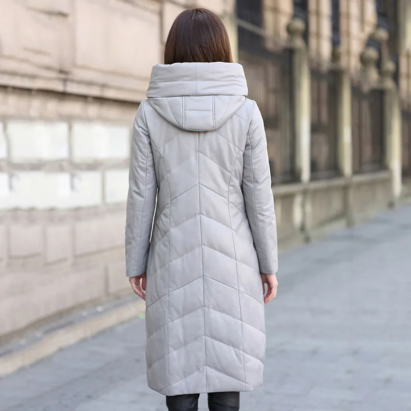 Женская куртка из натуральной овечьей кожи женская зимняя на утином пуху пуховик