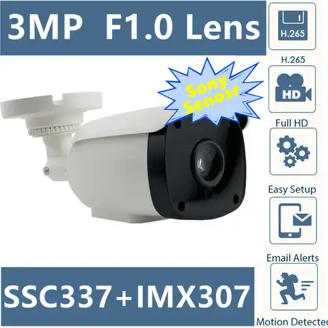 MStar SSC337 + Sony IMX307 F1.0 объектив IP цилиндрическая камера 3MP 2304*1296 25FPS H.265 все цвета Onvif Низкая освещенность радиатор пластик