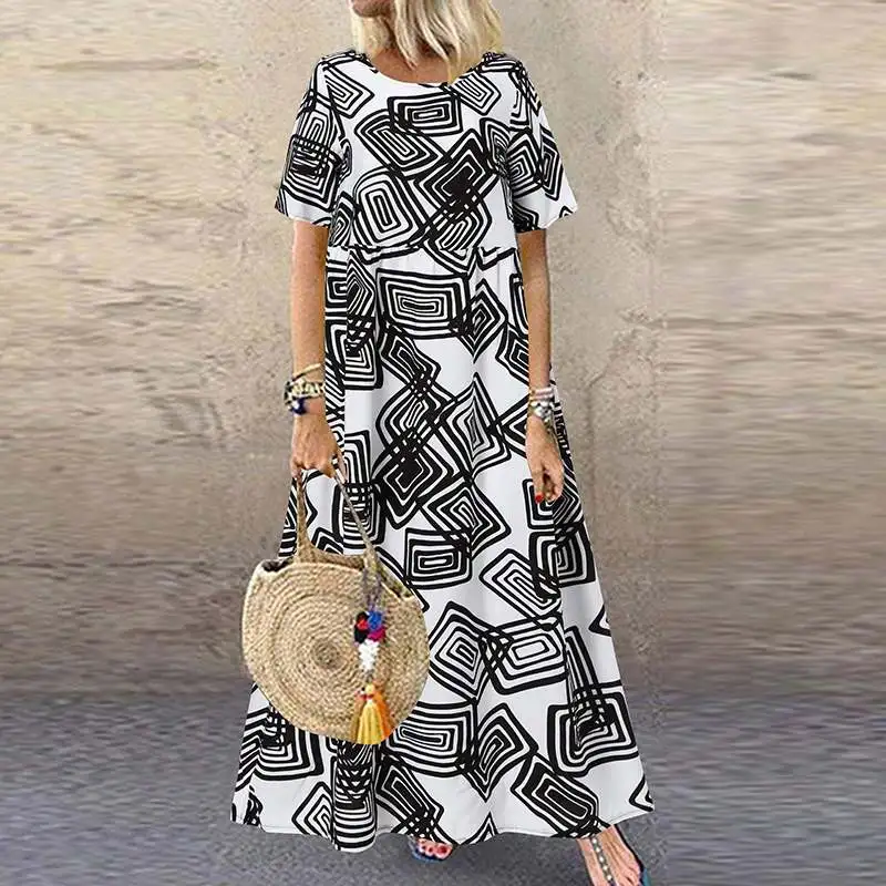 

Bohemian Printed Maxi Dress Women's Summer Sundress ZANZEA 2021 Casual Short Sleeve Maxi Vestidos Female O Neck Robe