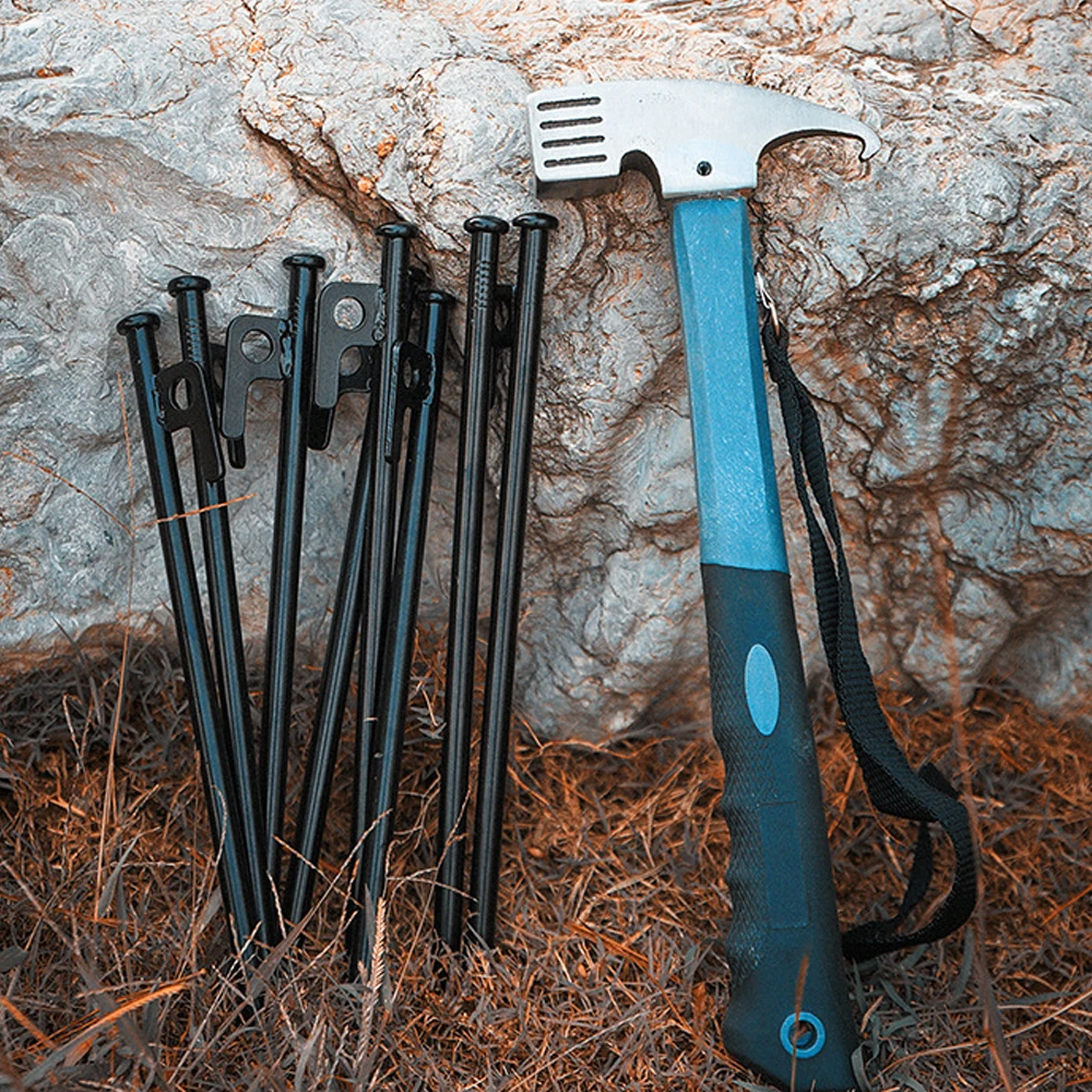 

8Pcs/Set Camping Mat Tent Pegs Nails Hammer Set 25cm Welded Ground Nails Multi-functional Hammer Camping Accesorios