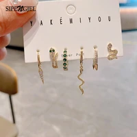 sipengjel 6 pcs set fashion spike snake pendant hoop earrings set punk geometric hugging earrings for women party jewelry