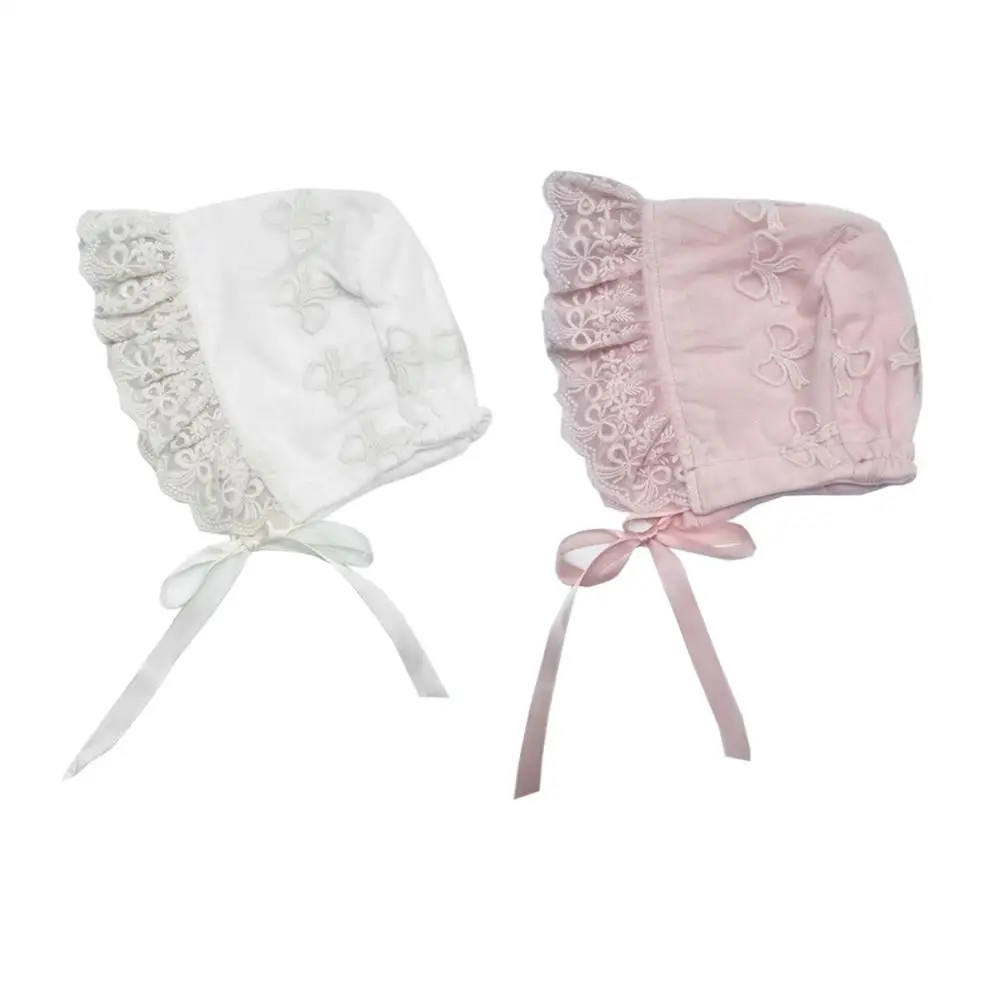 

Lace Embroidery Cotton Baby Hat Vintage Infant Bonnet Hat for Girls Adjustable Photo Props Hat
