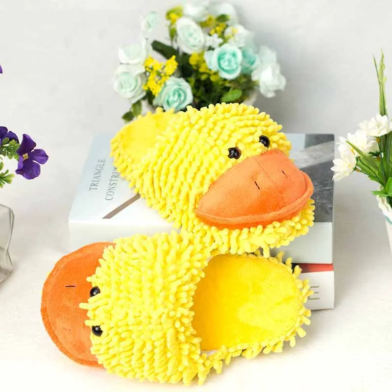 Теплые женские тапочки с желтой уткой для влюбленных зимние плюшевые домашние