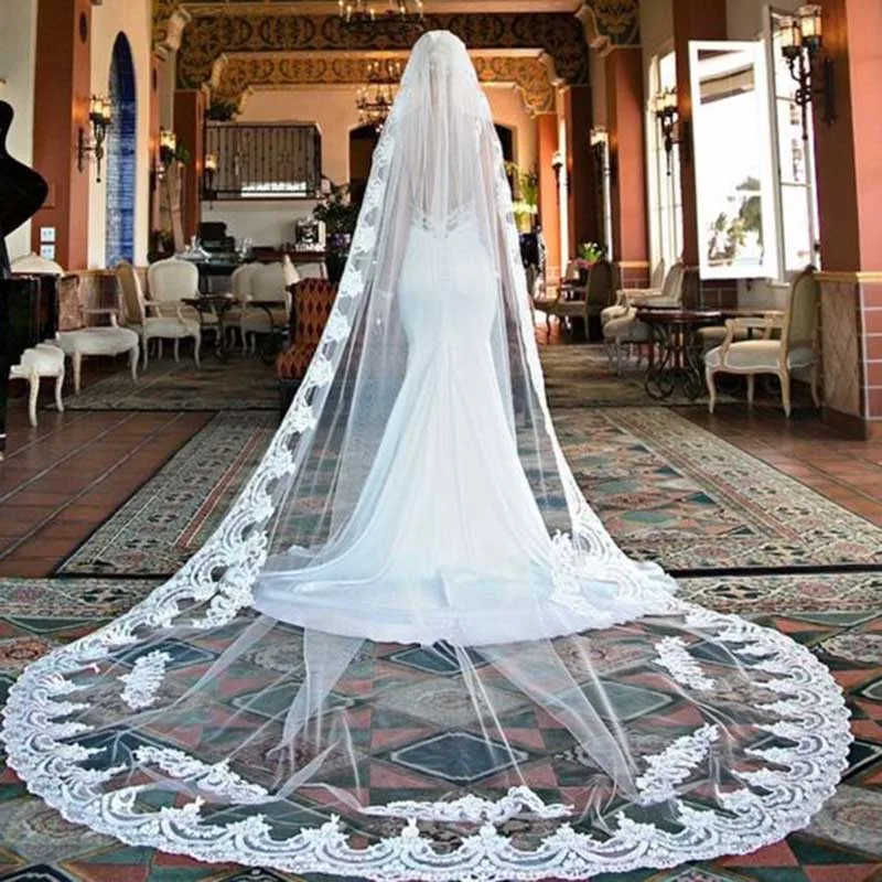 

Кружевная свадебная вуаль высокого качества, Длинная Вуаль 3 м, Фата для невесты, вуаль для свадьбы, белая вуаль цвета слоновой кости, свадеб...
