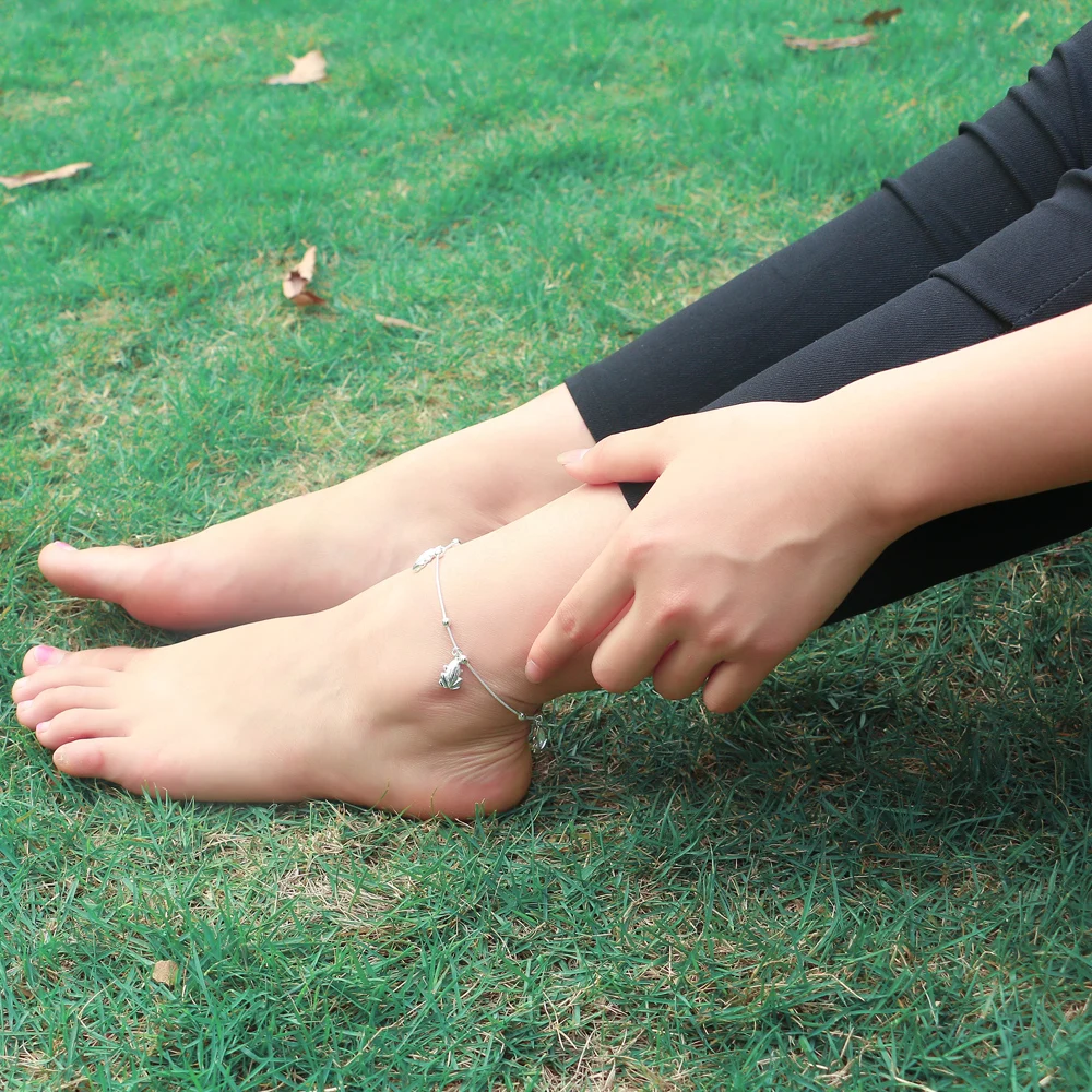 Женский браслет на ногу из серебра 925 пробы с подвеской в виде лягушки | Украшения