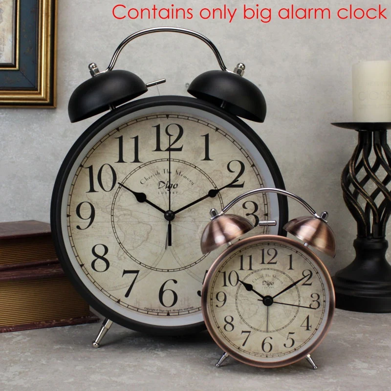

Digo Retro Alarm Clock 8 Inch Battery Quartz Metal Bedside Desk Digital Clocks Decor Table for Home Bedroom Kids Old Man