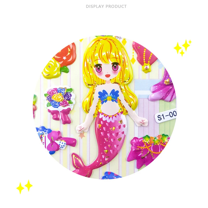 

Mobile phone case cute bag sticker pass children 3D stereo princess dress up dinosaur cute Korean bubble sticker DIY decoration