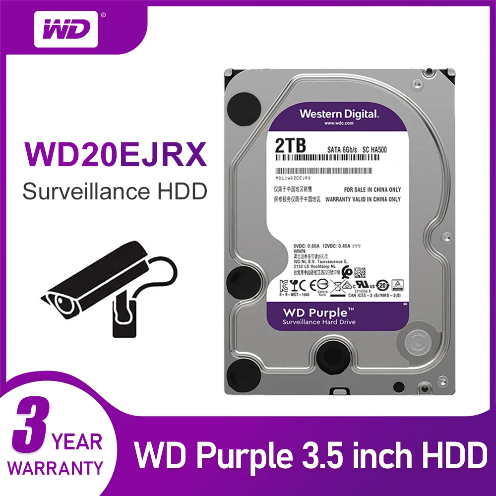

New Western Digital WD Purple Color HDD 1TB 2TB 3TB 4TB SATA 6.0Gb/s 3.5" Laptop HDD Hard Drive For CCTV Camera AHD DVR IP NVR