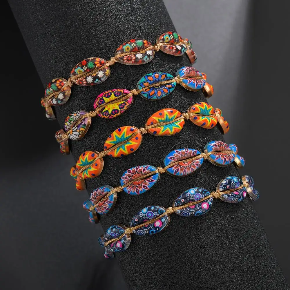 

2019 New Colorful Summer Adjustable Rainbow Sea Shell Bracelet for Women Handmade Cowrie Rope Chain Fashion Beach Jewelry Gift