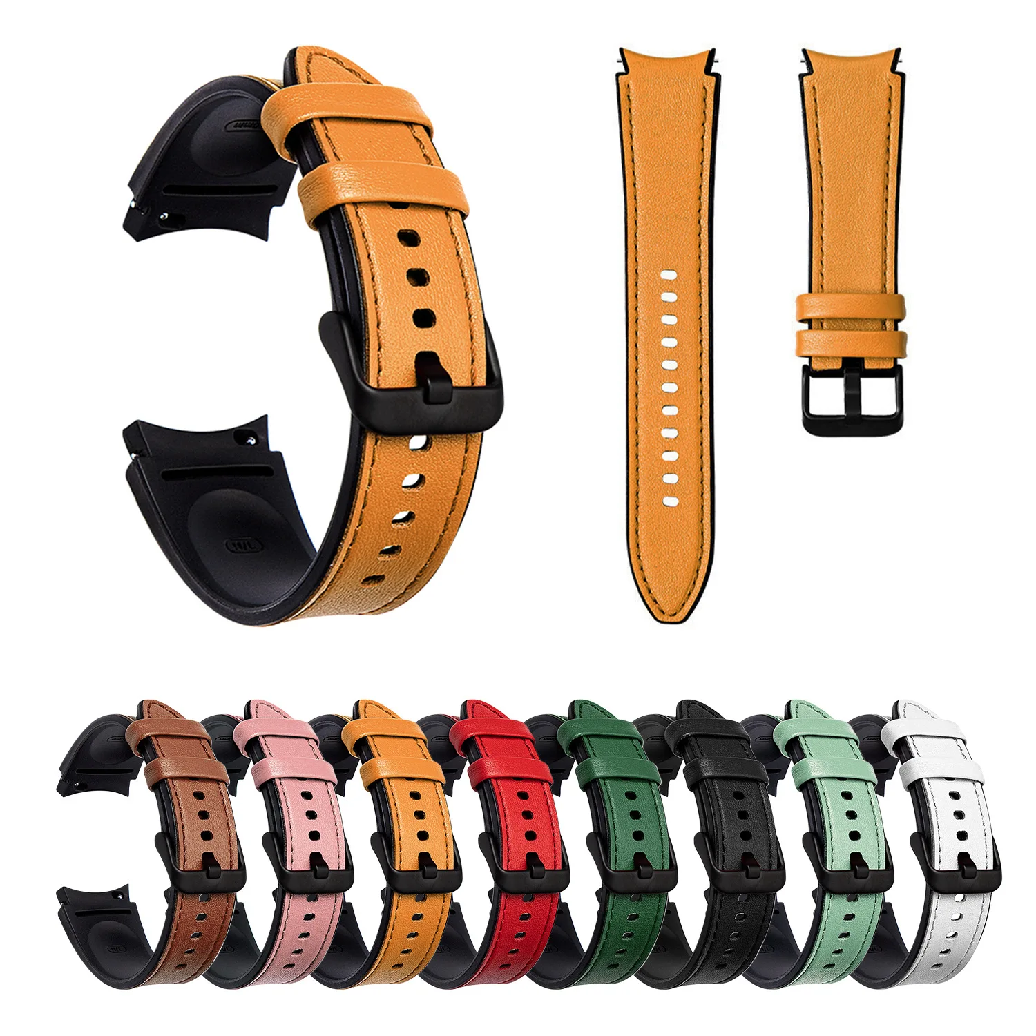 Enlarge 20mm Genuine Leather Strap Watchband For Samsung Galaxy watch 4/5 Classic 42mm 46mm  Galaxy Watch4/5 40mm 44mm Silicone strap