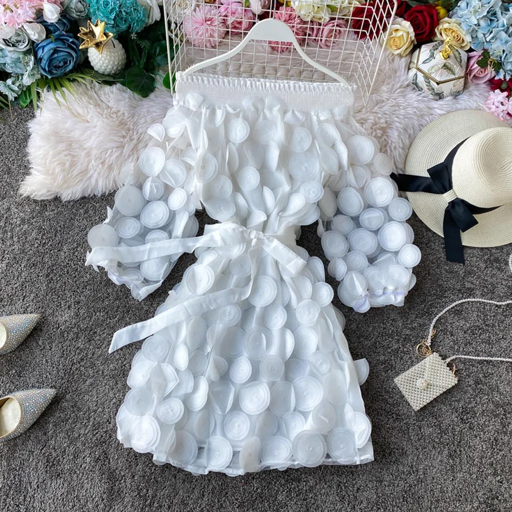 Женское летнее платье с открытыми плечами повседневное свободное в горошек