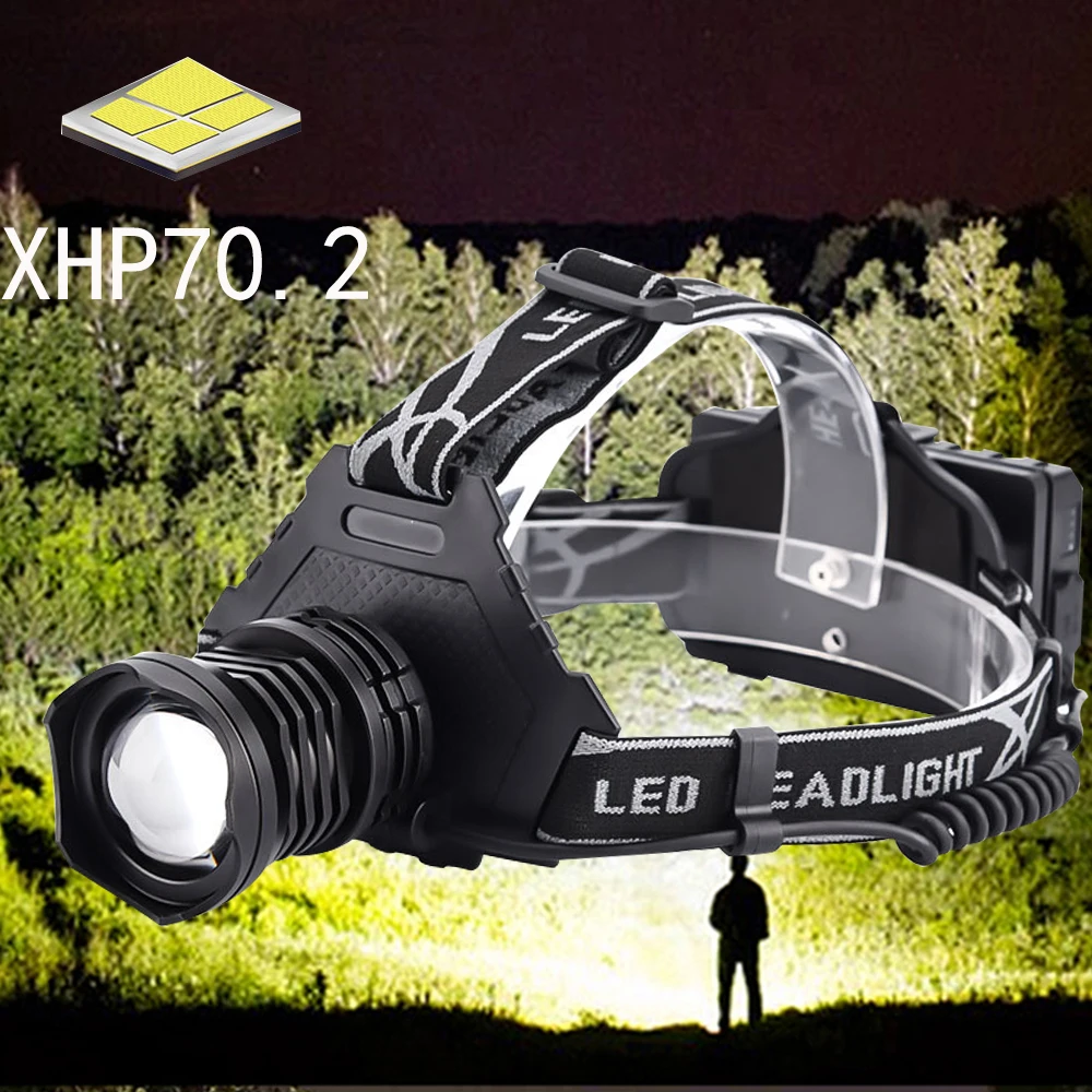 8000LM XHP70.2 светодиодный налобный фонарь самая мощная головная лампа с увеличением 5