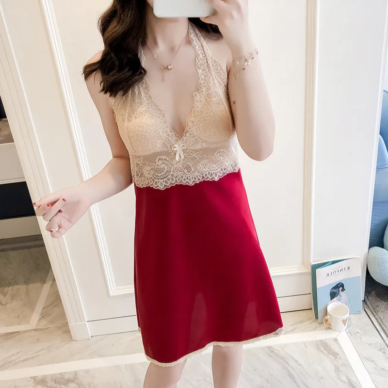 

Sexy Pajamas Robes Womens Negligee V-Neck Sleeveless Gown Nightgown Summer Sleepwear Sleepshirts Strap Dress Lingerie Homewear