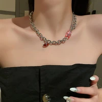 mengjiqiao fashion silver color metal chain choker for women girls trendy pink sqaure crystal pendants necklace party jewelry