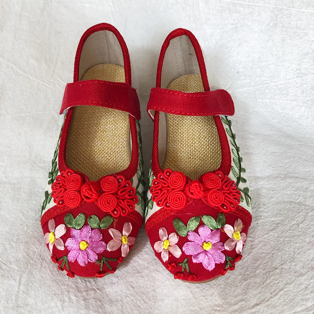Veowalk Chinese Lucky Knot 2-15 Years Girls Cotton Embroidered Flat Shoes Instep Strap Kids Children Teenager School Ballets | Детская