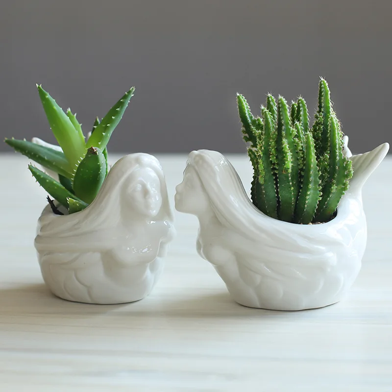 

Cartoon Mermaid Ceramic Succulent Flower Pot Nordic Simple White Flower Pot Cute Desktop Plant Potted Home Decoration Planter