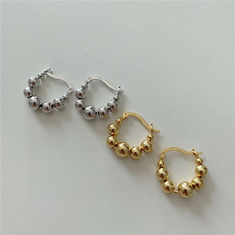 RUIYI реальные 925 пробы серебро французский Стиль геометрические шарики серьги