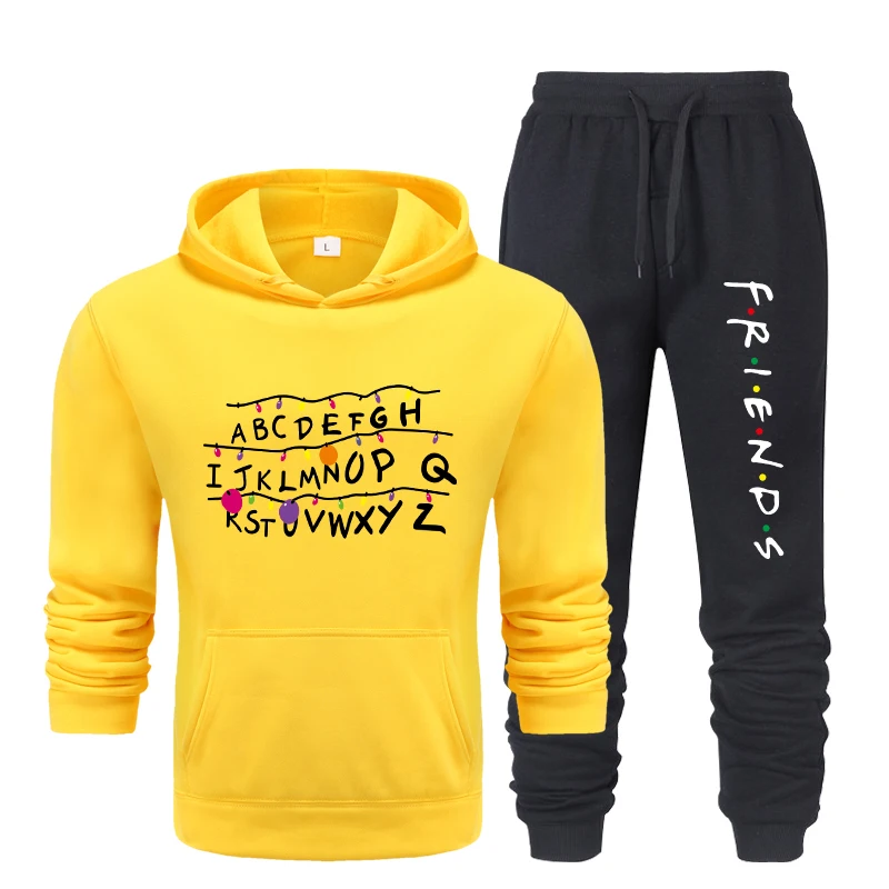 

Friends Letter Print Men's and Women's Lovers Set Hoodie Sweatshirt + Track Pants Fleece Harajuku Sudaderas Mujer Long Sleeve