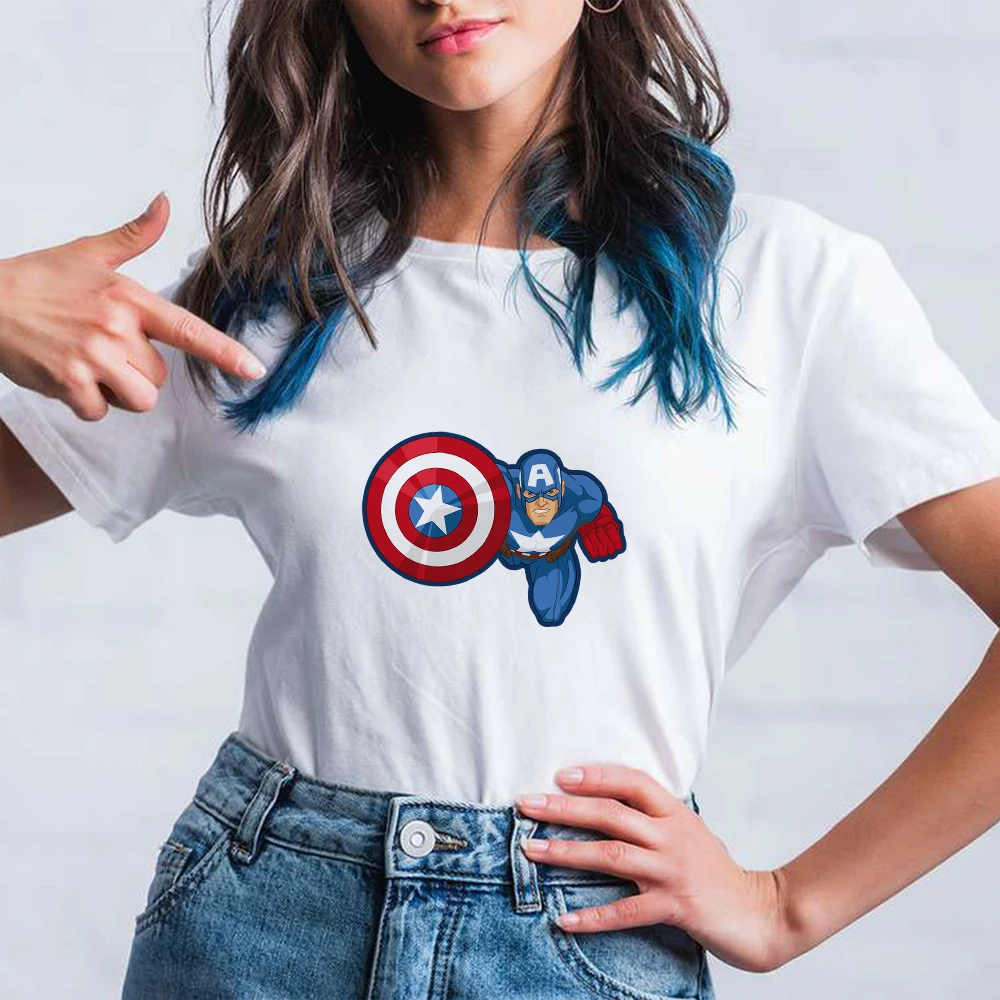 

Disney Versatile T-shirt Women Casual Streetwear Charge Captain Vogue Fashion Printed Short Sleeve Art Marvel Punk Tshirt