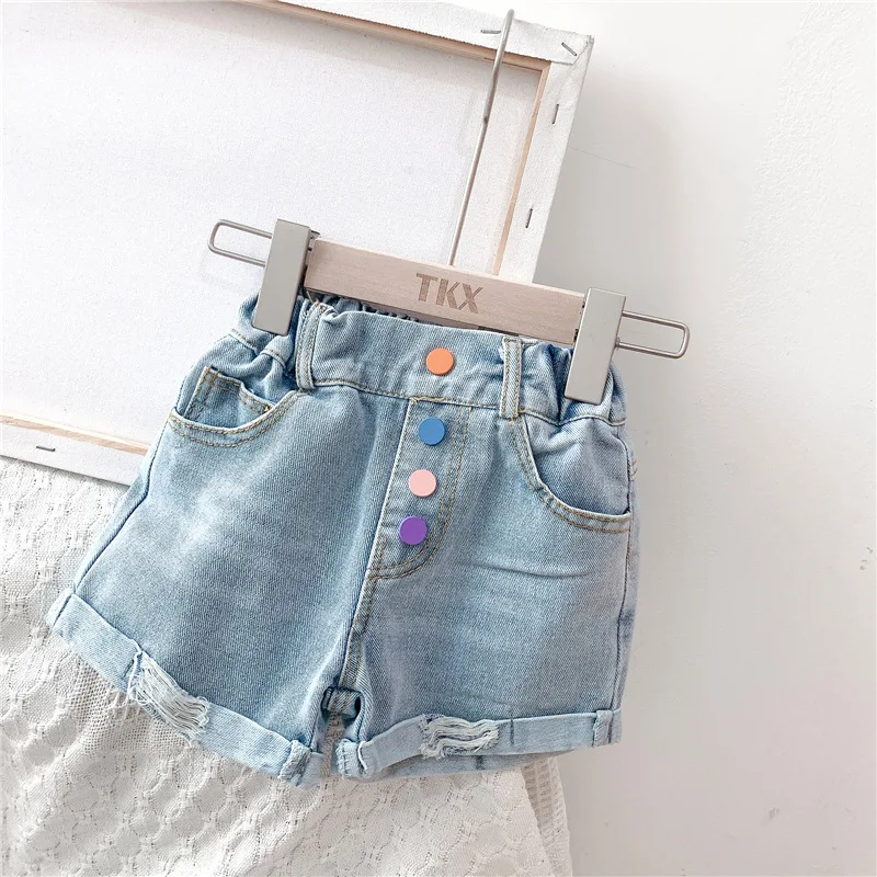 2020 летние джинсы для девочек с цветными пуговицами Детские Популярные Шорты |