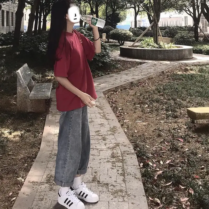 Женские джинсы винтажные широкие брюки повседневные свободные универсальные