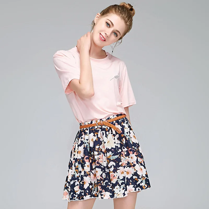 

Распродажа, летняя женская юбка, модные короткие мини-юбки с цветочным принтом, милая Женская плиссированная юбка с высокой талией для дево...