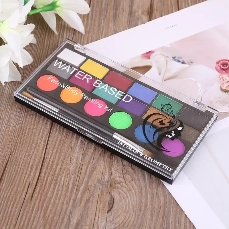 

18 Colors Face Painting Body Makeup Non Toxic Safe Water Paint with Brush Christmas Halloween Party Tools