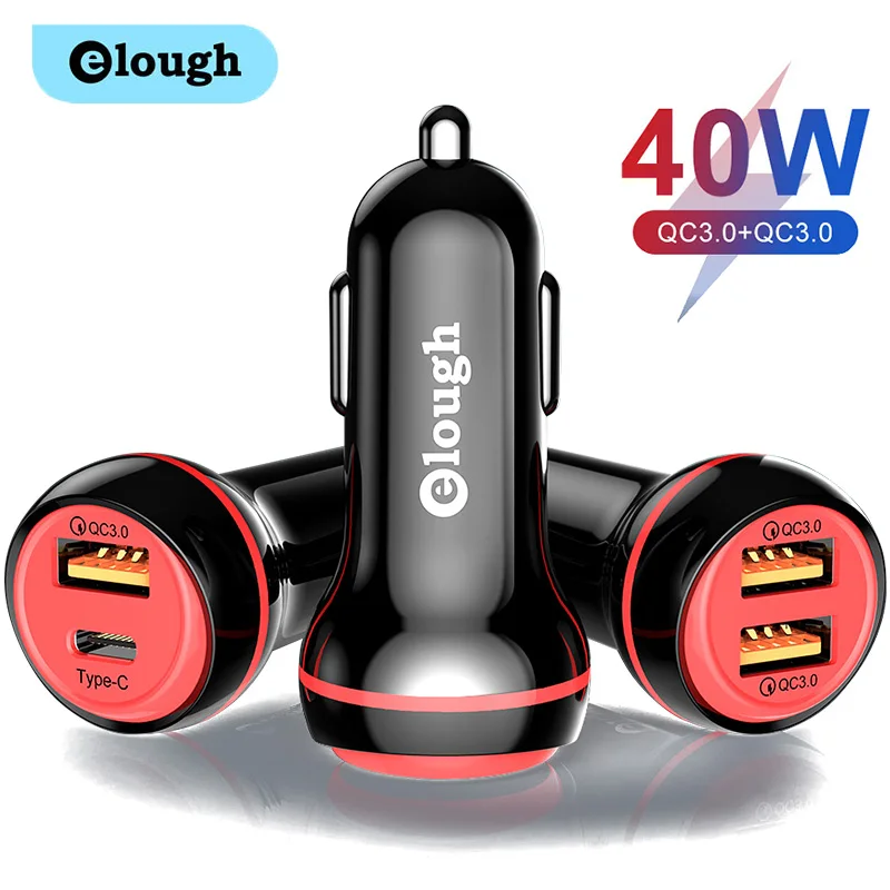elough 40w usb car charger usb type c quick charge 3 0 qc pd 3 0 fast charge mini car mobile charger for iphone 12 xiaomi poco free global shipping