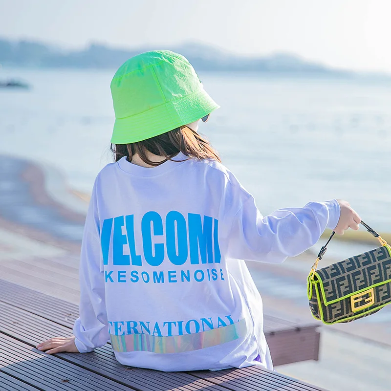 

Kids Girls Long Sleeve White Tops 8 10 12 years 2021 New Spring Letter Print Teenage Girls Clothing