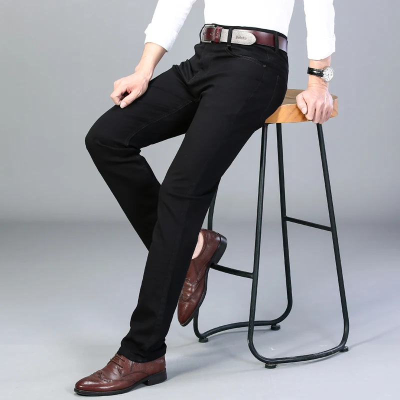 

2020 Winter New Men's Warm Slim Fit Jeans Business Fashion Thicken Denim Trousers Stretch Brand Pants Black Blue