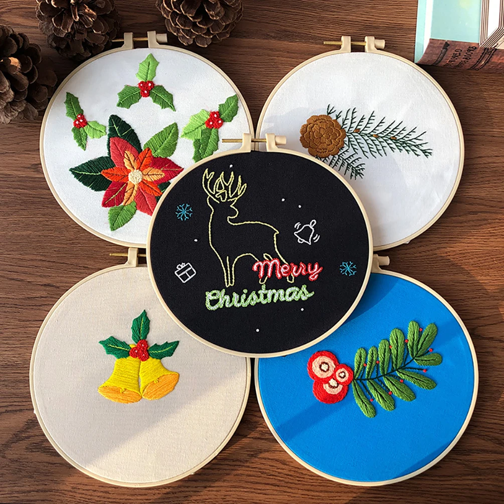 

DIY Flowers Plants Pattern Embroidery Set Needlework Tools Beginner Embroidery Round Cross Stitch Kit DIY Sewing Craft Supplies