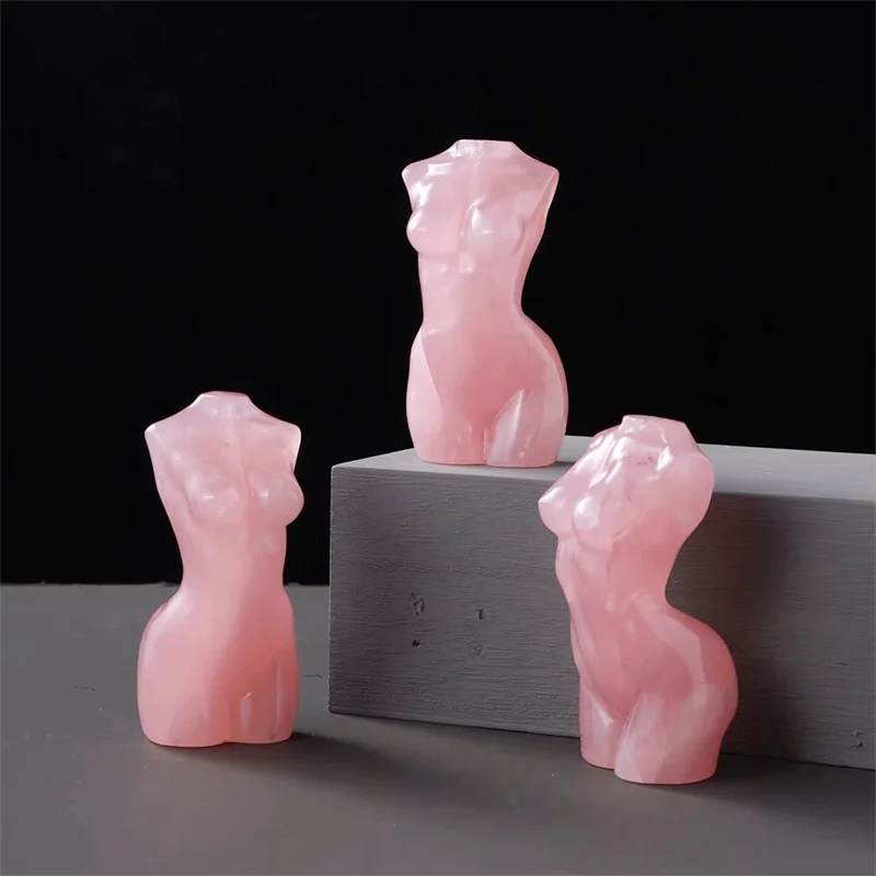 

Natural Rose Quartz Goddess Statue Crystal Carved Woman Torso Energy Pink Gem Body Sculpture Decorate Gift