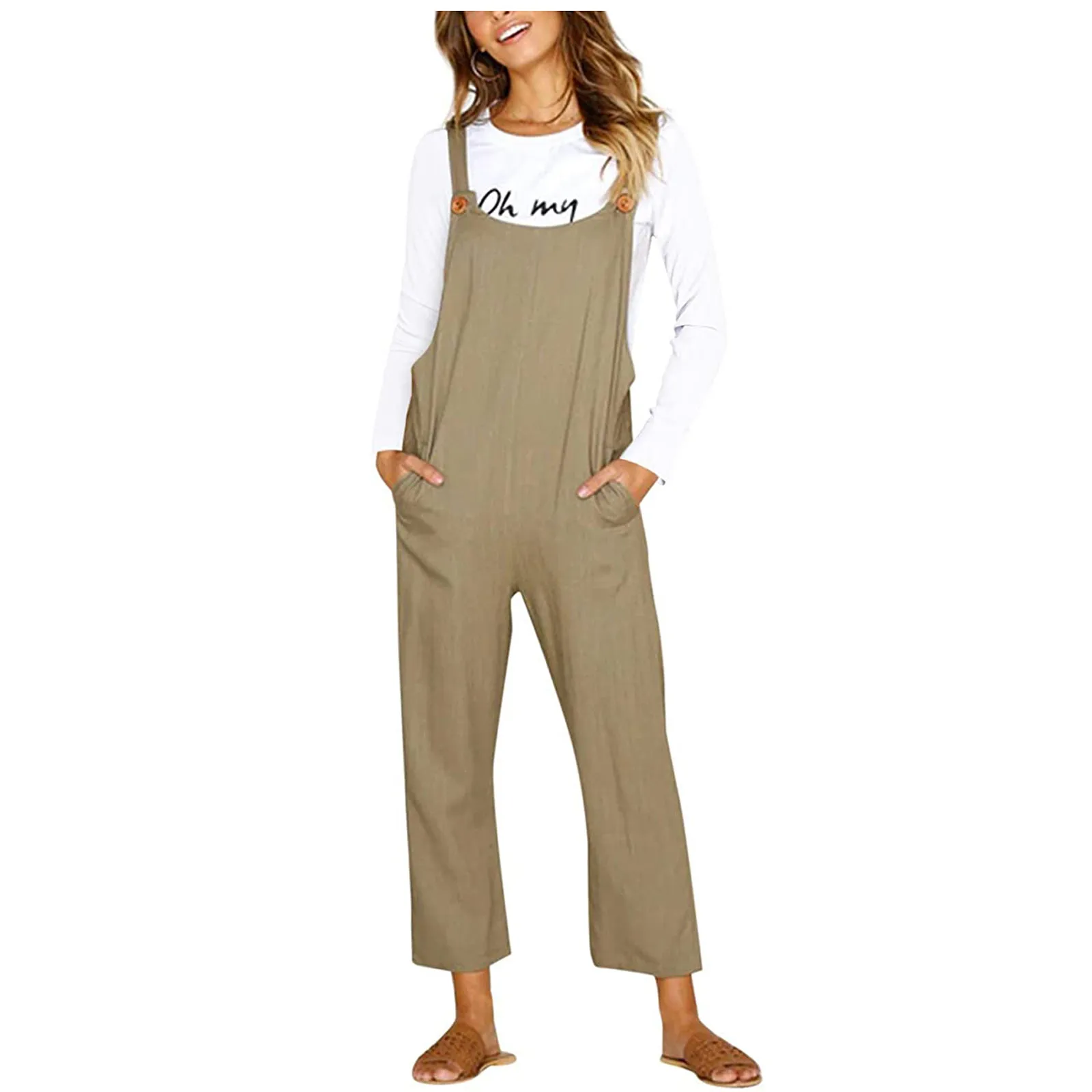 

Summer Jumpsuit Women Casual Sleeveless Pockets Linen Rompers Long Playsuit Party Jumpsuits combinaison femme