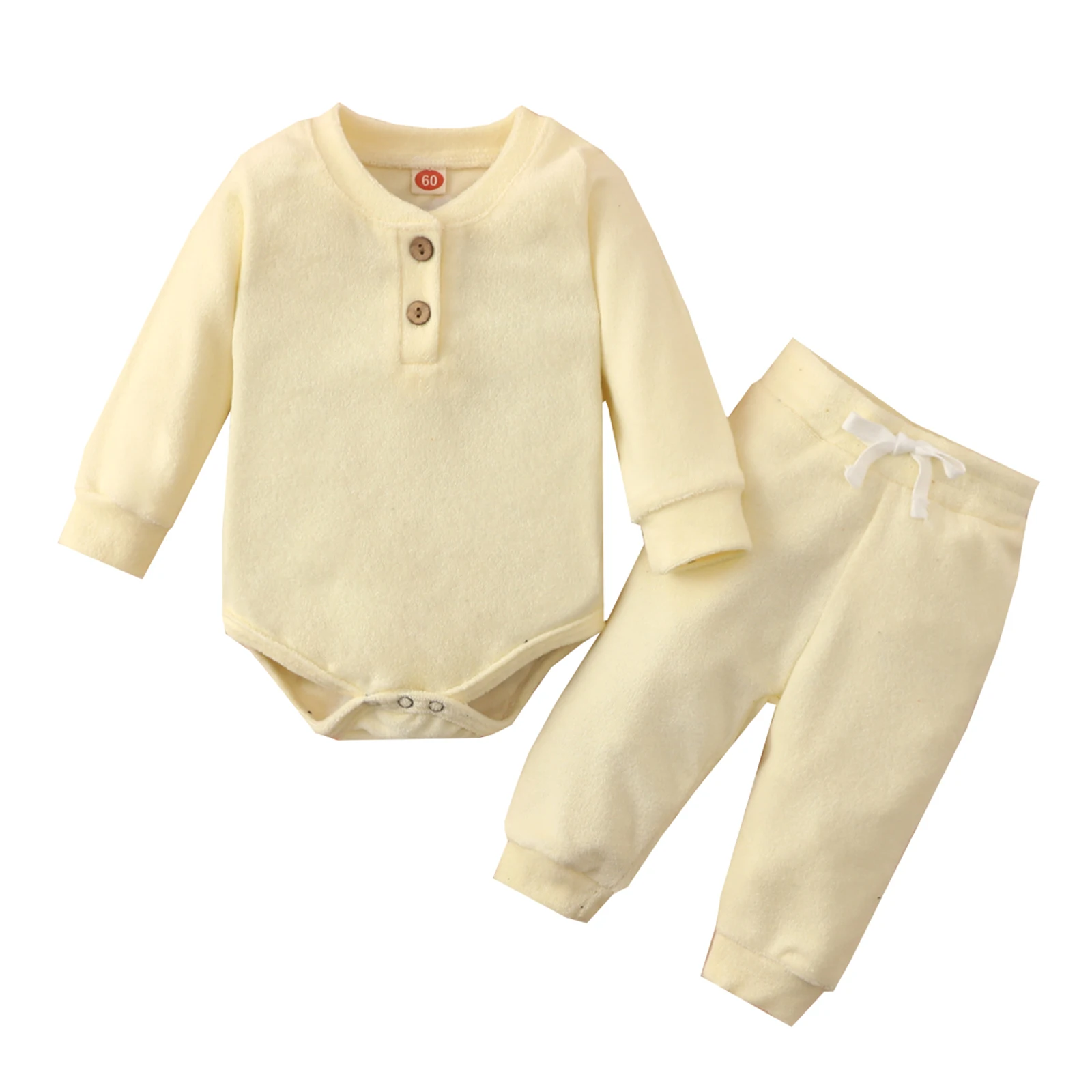 

Pudcoco Newborn Baby 2Pcs Fall Outfits Long Sleeve Solid Color Button Front Romper Pants Set