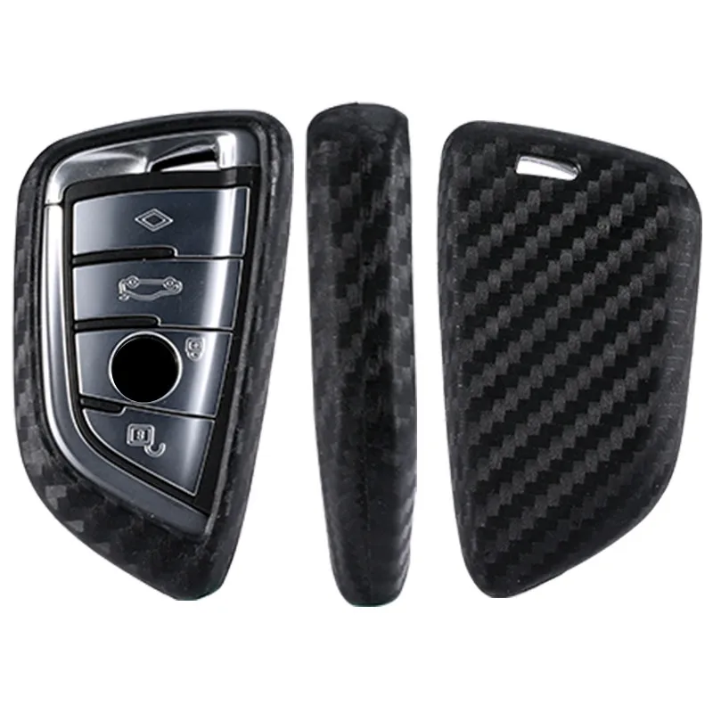 

Carbon Fiber Pattern Silicone Auto Key Cover Case For BMW X5 X6 X4 X3 1 2 Series Smart Keys Car key Holder Keychain