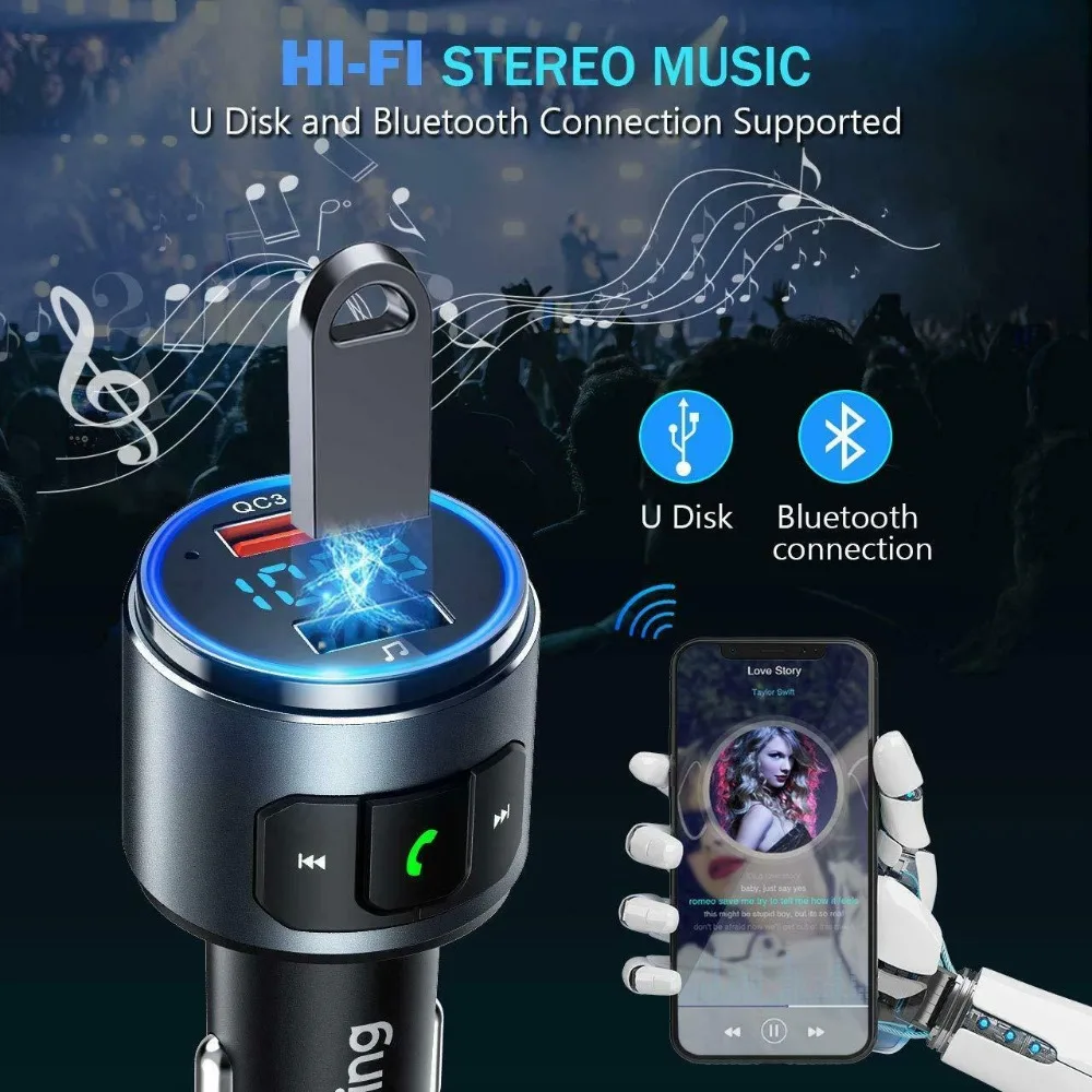 VicTsing Модернизированный V5.0 Bluetooth fm-передатчик радио адаптер автомобильный Громкая связь вызов 2 usb порта и QC3.0 быстрое зарядное устройство fm-передатчик