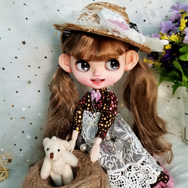Одежда для куклы блайз кофейное клетчатое платье с головным убором Pullip Licca Azone BJD/SD