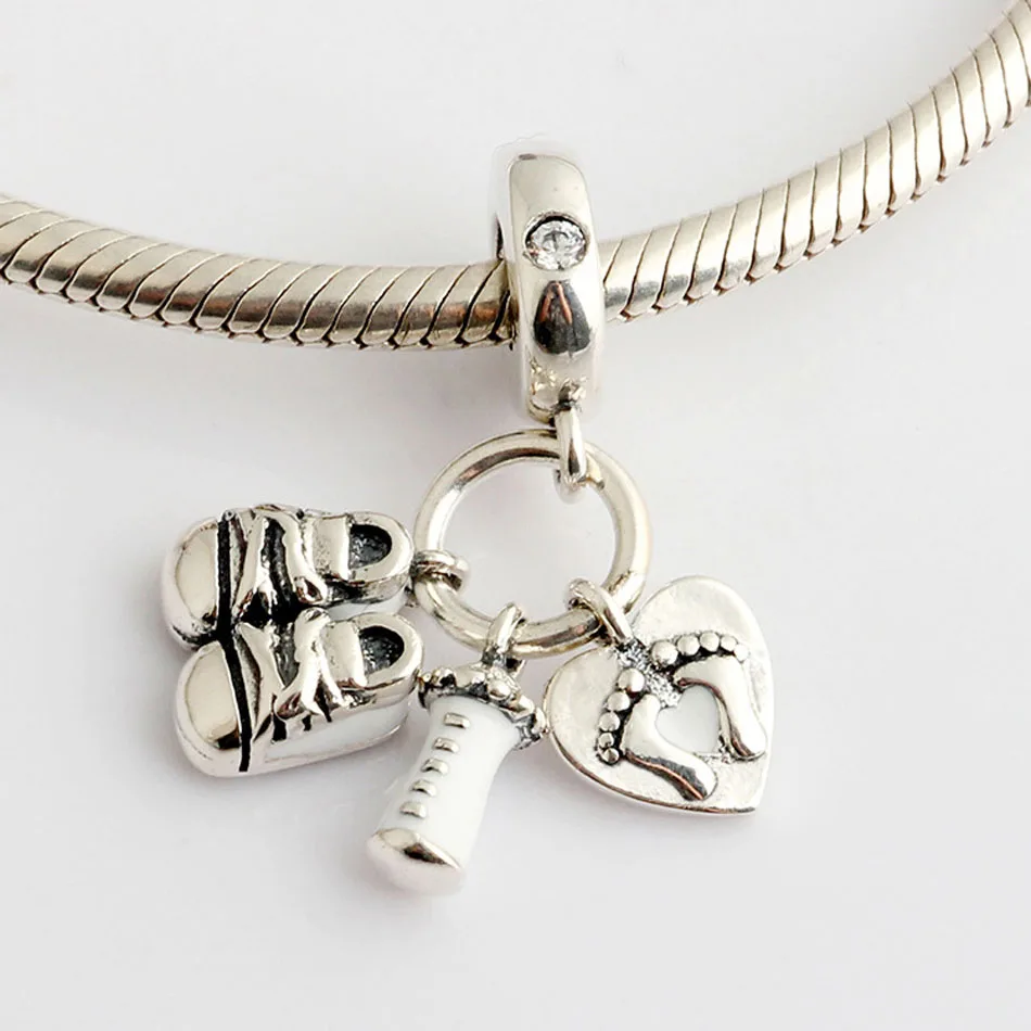 

S925 Silver DIY Jewelry Little Baby Shoes Dangle Charm fit Lady Bracelet Bangle Clear CZ
