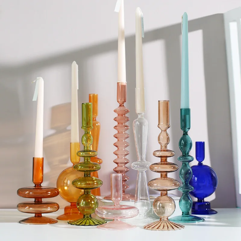 Creative Simple Glass Candle Holder Vase Handicraft Art Living Room Homestay Dining Table Decoration | Дом и сад