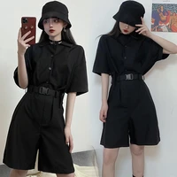 summer womens playsuits new japanese loose black safari style playsuits women tide jumpsuits female ins gd503