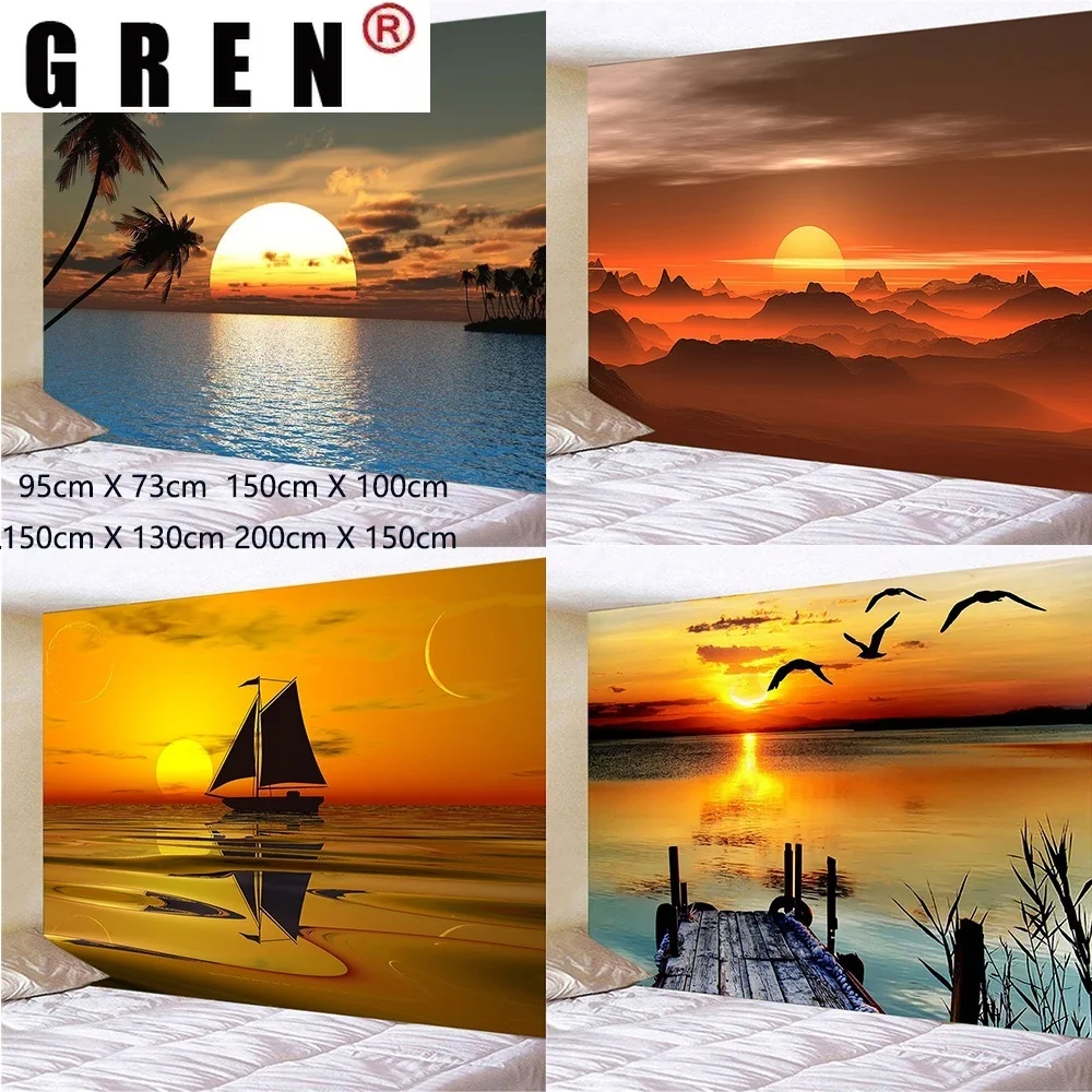 

Настенный настенный гобелен GREN Sunset с изображением пляжа, тканевый фон для спальни, домашний декор